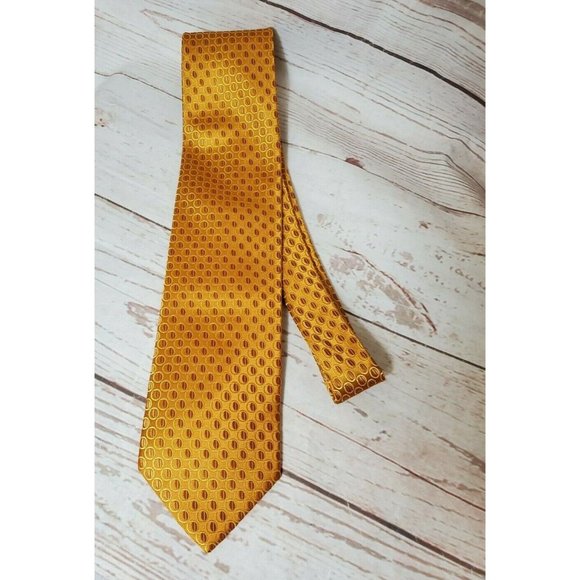 Uptown U Gold Men Gold Bubble Design Hand Made Fiber Brown Stripe Inset Necktie - Picture 2 of 12